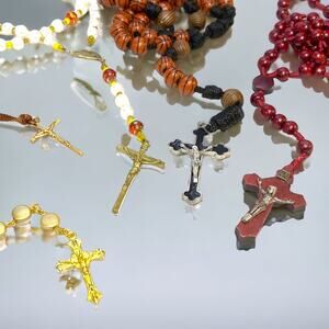5 pc lot Rosary Prayer beads with Saints and Crosses and Basketball ! rosaries